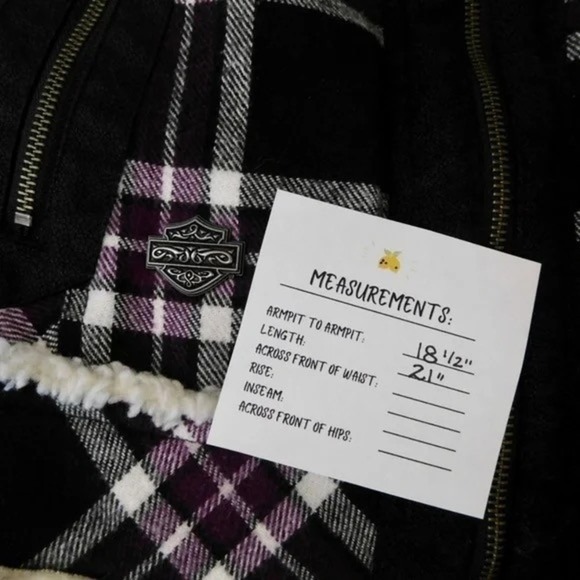 HARLEY-DAVIDSON Purple Black Plaid Fleece Sherpa Lined Coat Moto Motorcycle S - Picture 13 of 13